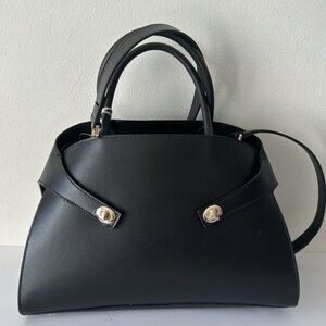 Anna Paola Annie Handbag Genuine Leather Italy Tote Crossbody Black